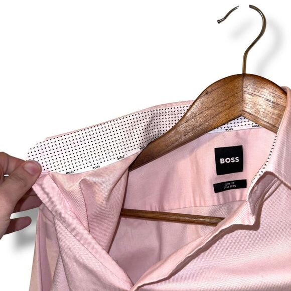 Boss Hugo Boss Pink Slim-Fit Spread Collar Dress Shirt M 15.5 - Picture 9 of 9